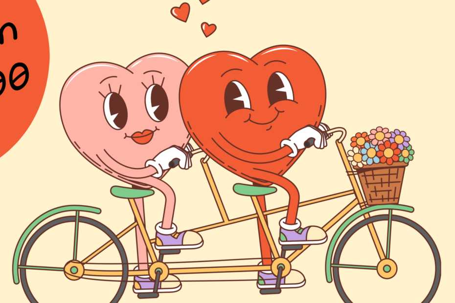 2 hearts riding a bicycle